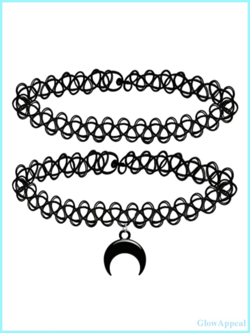 Crescent Moon Tattoo Choker Set Elastic Stretchy Gothic Necklace 2PCS